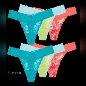 6pk No Boundaries Juniors Lace Thong Panty Teal